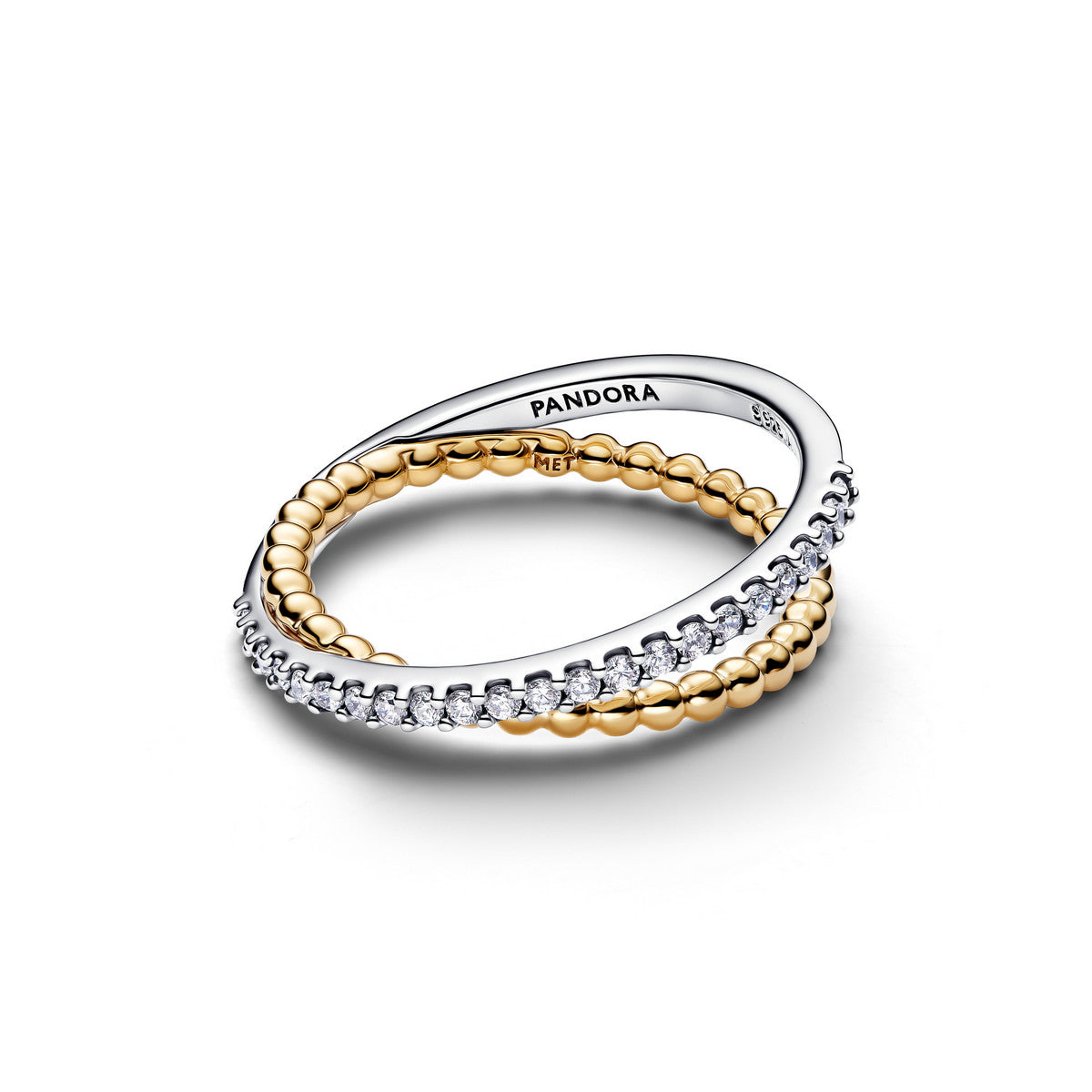 Pandora Gelinkte Kralen en Pavé Dubbele Bandring bicolor zilver en goudverguld 164827C01