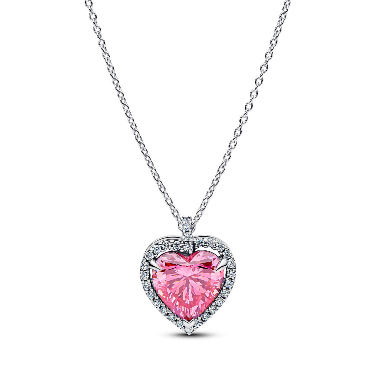 Pandora Roze Halo Hart Halsketting zilver - 394414C01