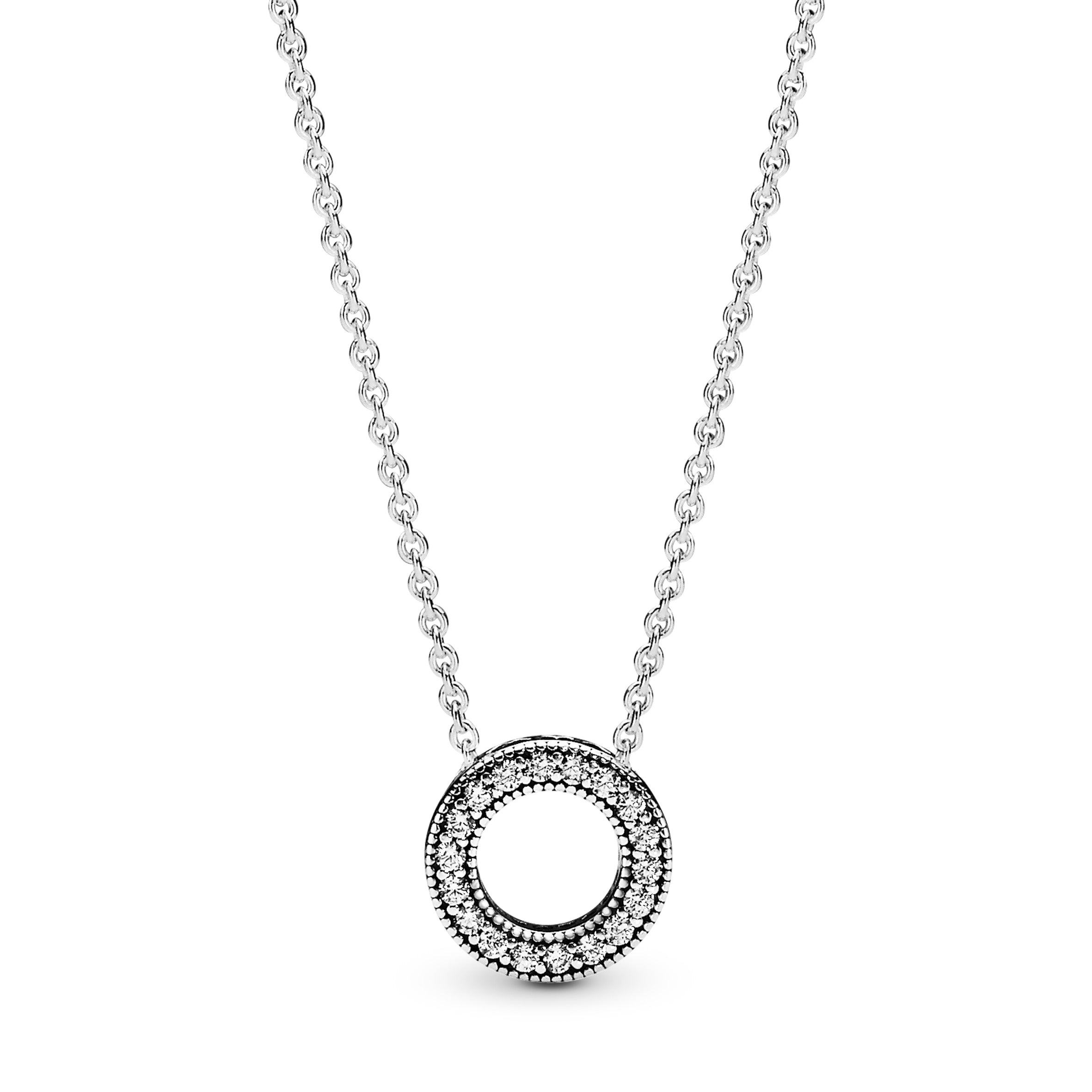 Pandora Logo Pavé Circle Halsketting zilver 397436CZ