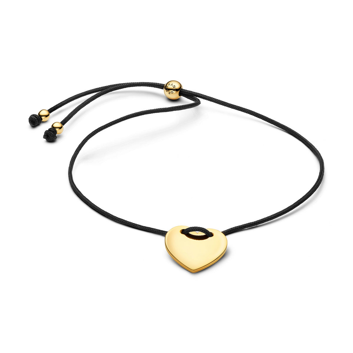 Pandora Graveerbaar Hart Zwart Koord Slider Armband goudverguld - 564420C01