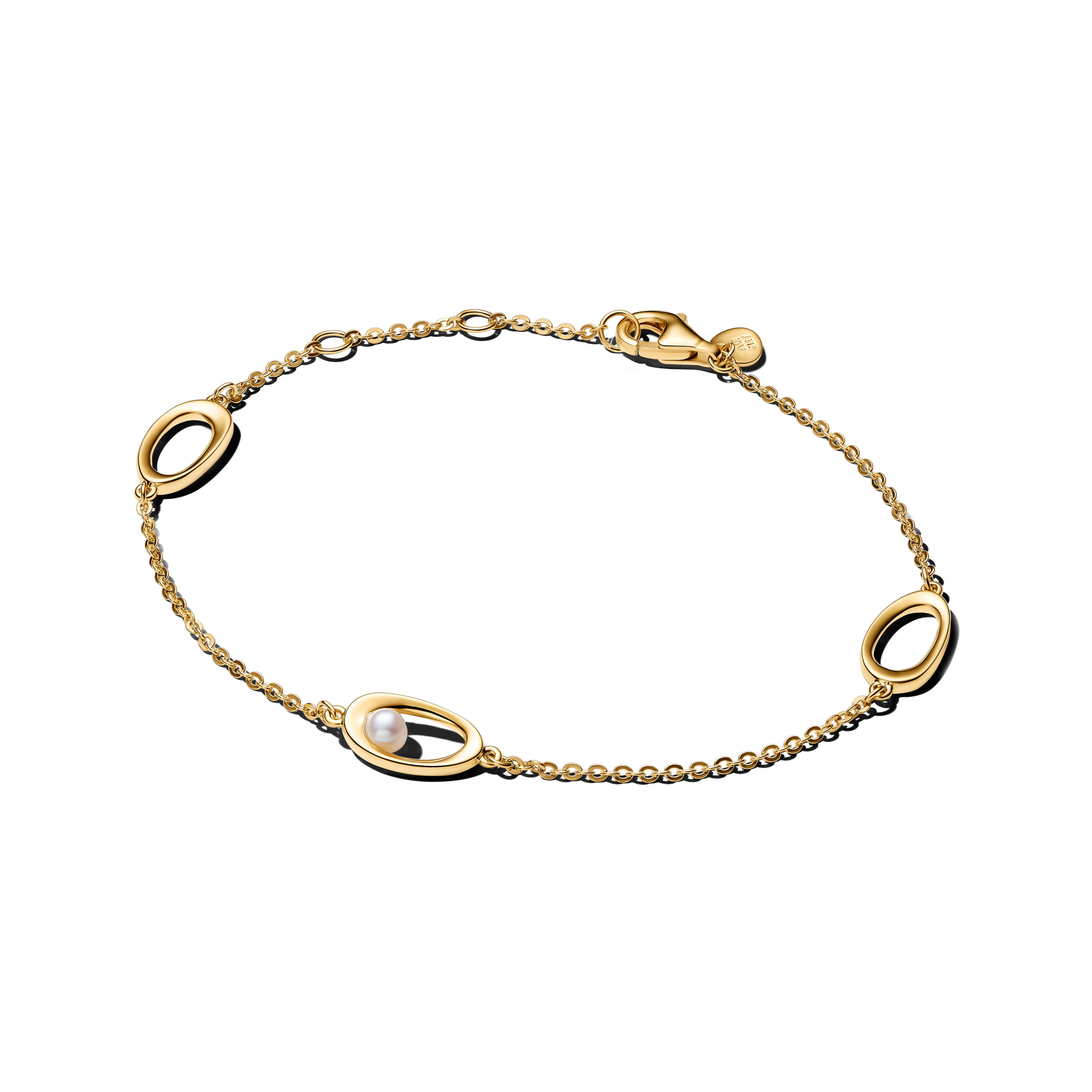 Pandora Organisch Gevormde Ovaal & Zoetwaterparel Armband goudverguld - 564677C01