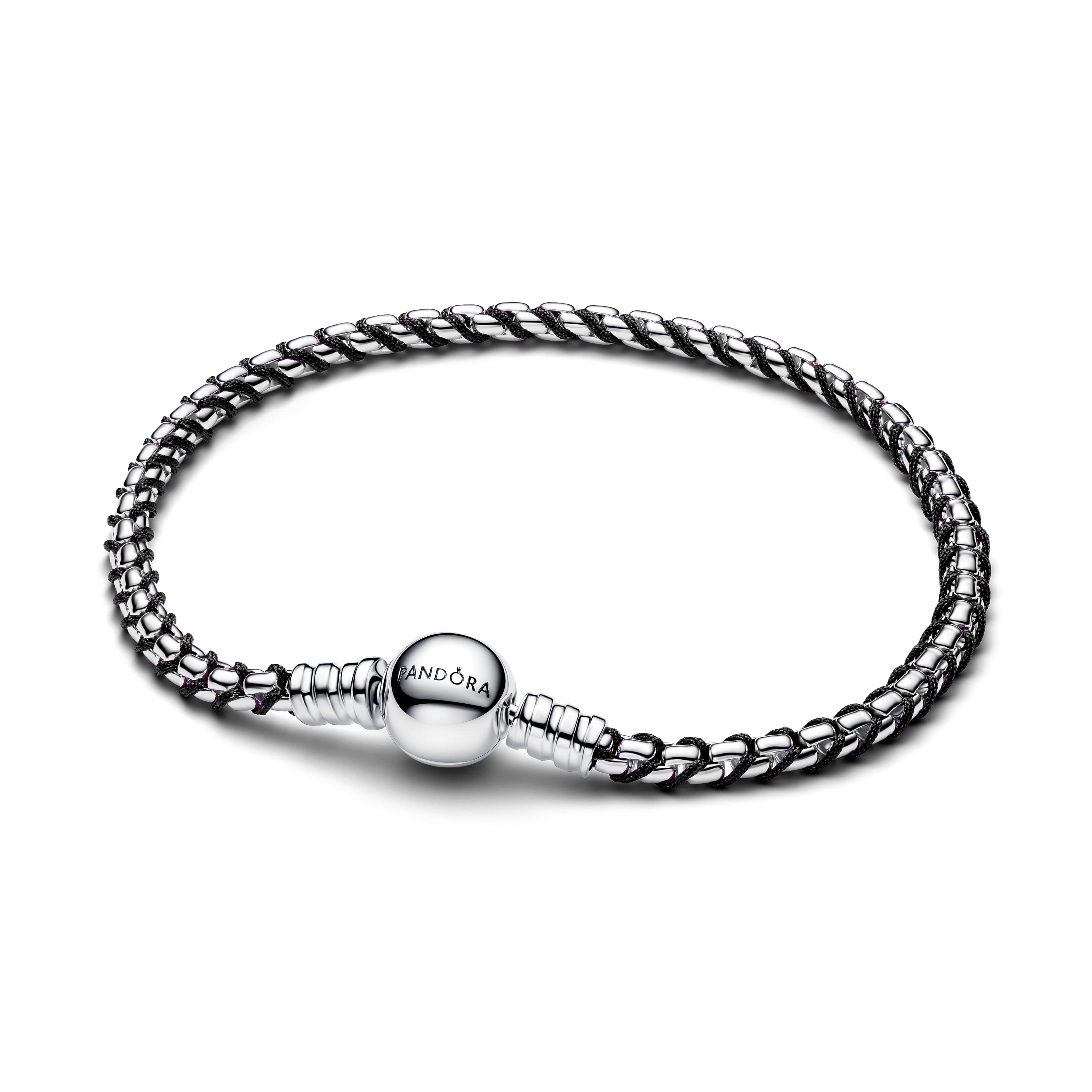 Pandora Zwart Koord Box Chain Armband zilver - 593816C02