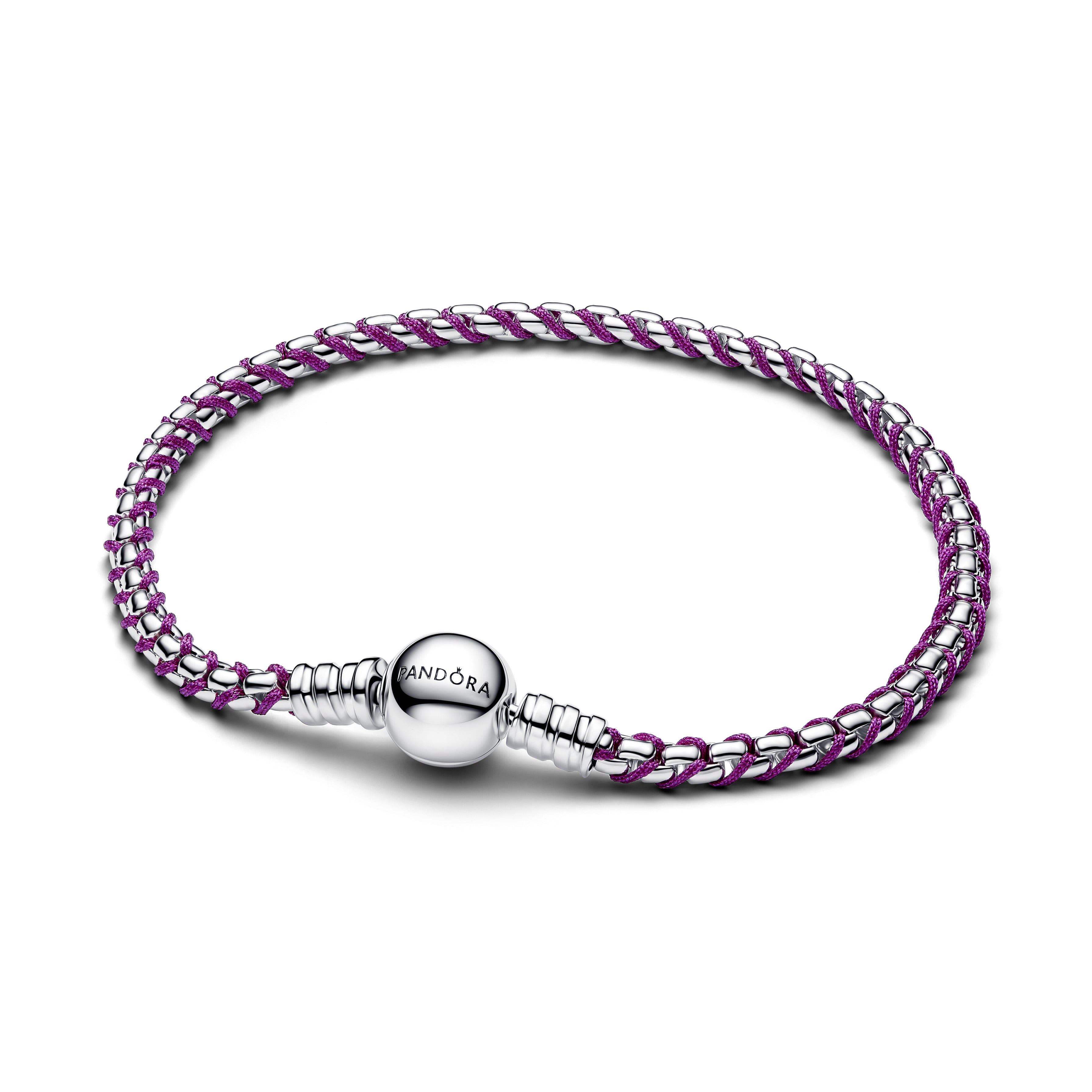 Pandora Paars Koord Box Chain Armband zilver - 593816C03
