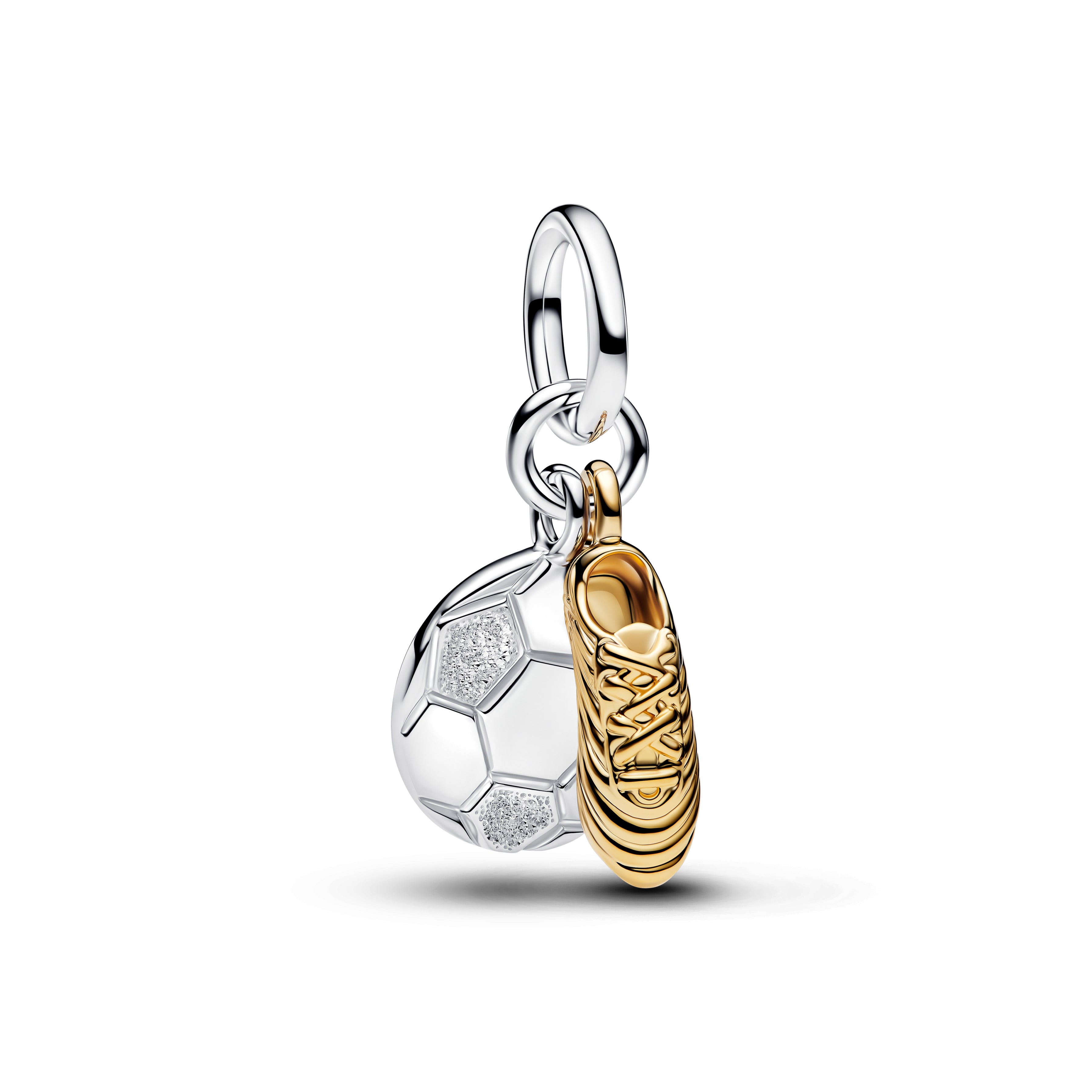 Pandora Voetbalschoen Dubbele Hangende Bedel bicolor zilver en goudverguld - 764712C00