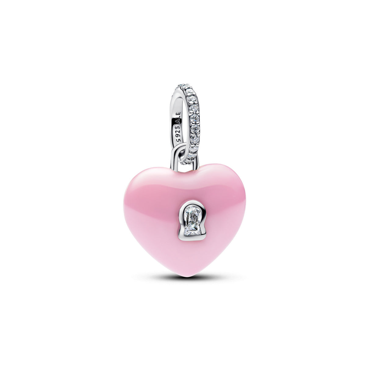 Pandora Roze Keramische Hart Hangslot Hangende Bedel zilver - 794424C01