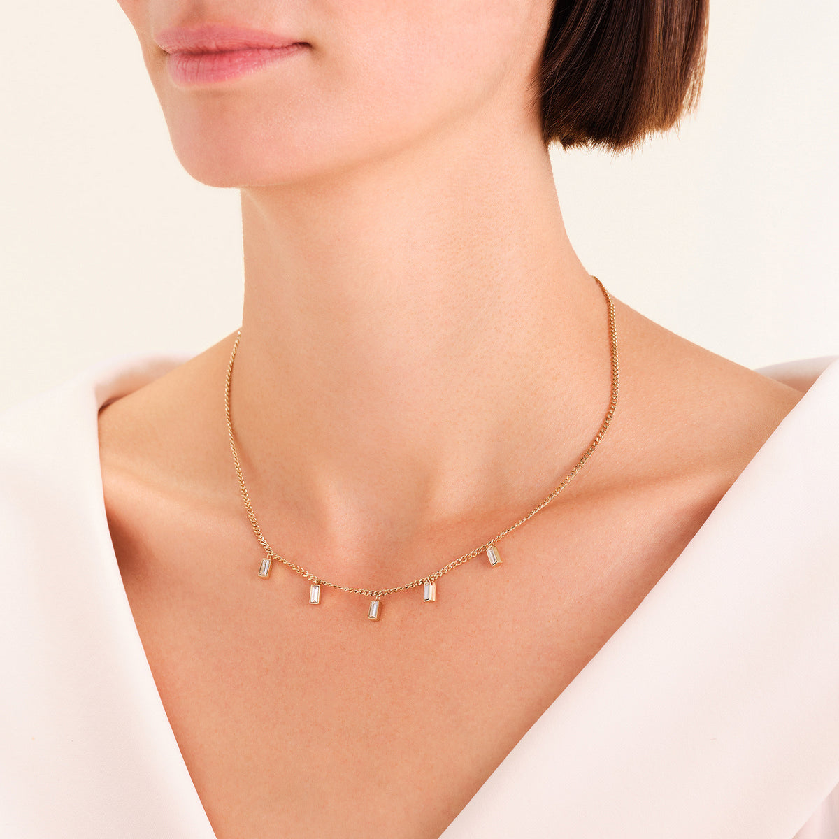 Rosefield Ketting Playful Crystals Baguette Dangling JNCDG-J1176 Goudkleurig