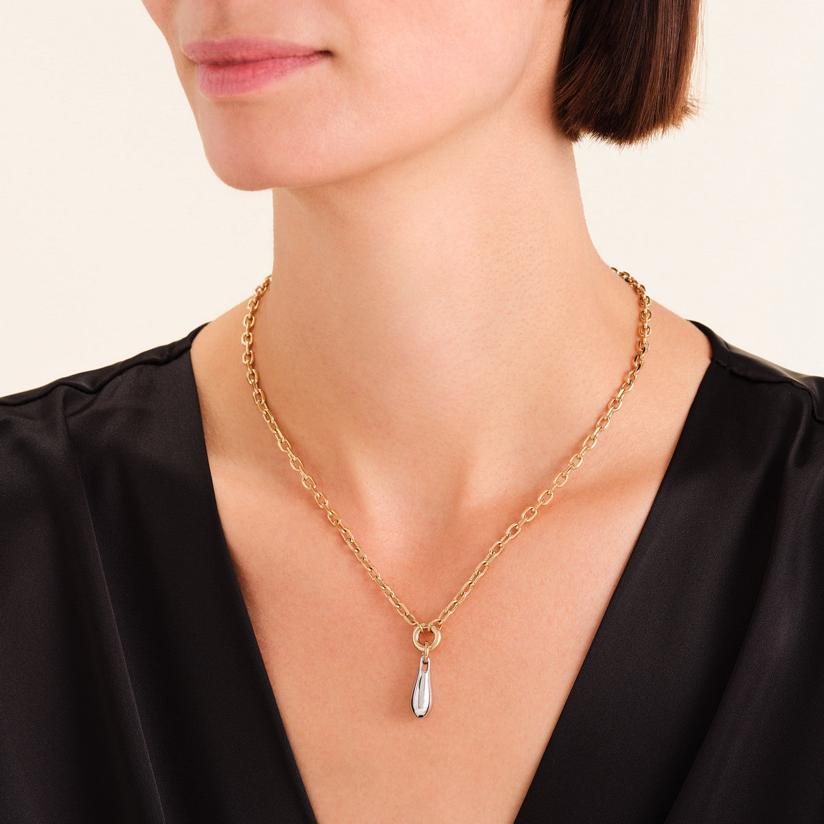 Rosefield Ketting Dome Drop Duotone JNDDD-J1220 Zilver-Goud Duo