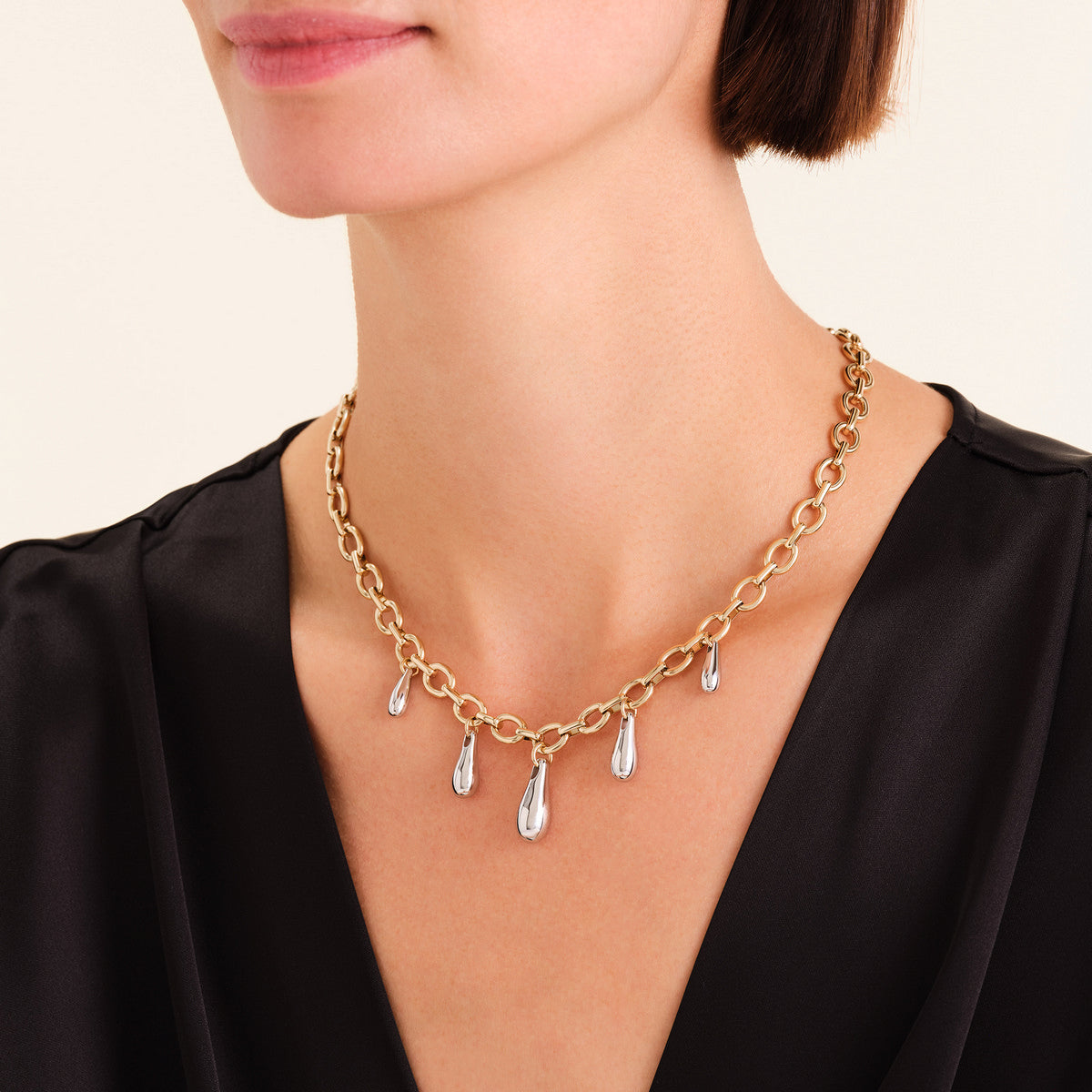 Rosefield Ketting Dome Multi Drop Necklace Duotone JNDMD-J1221 Zilver-Goud Duo