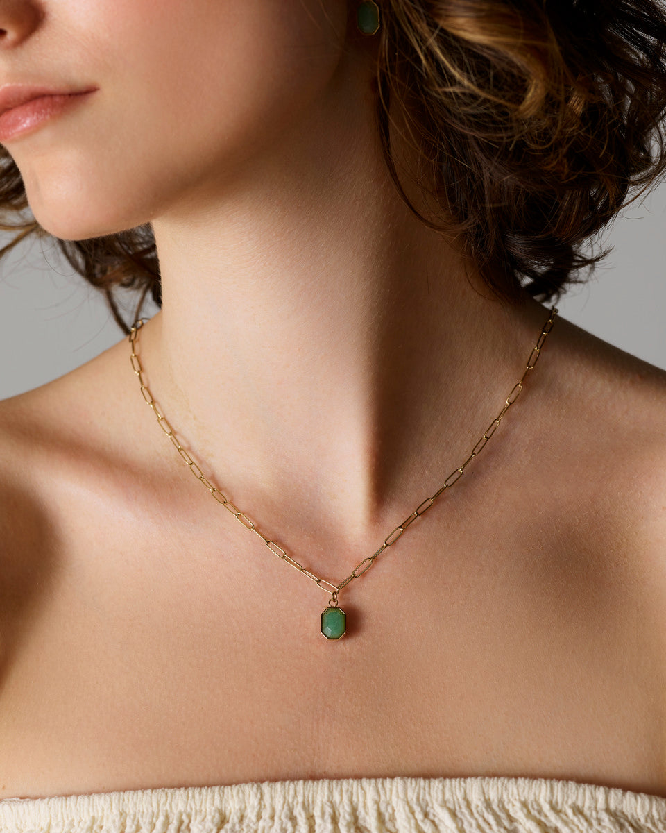 Rosefield Ketting Geometric Gemstone Necklace Jade JNGGG-J664 Goudkleurig