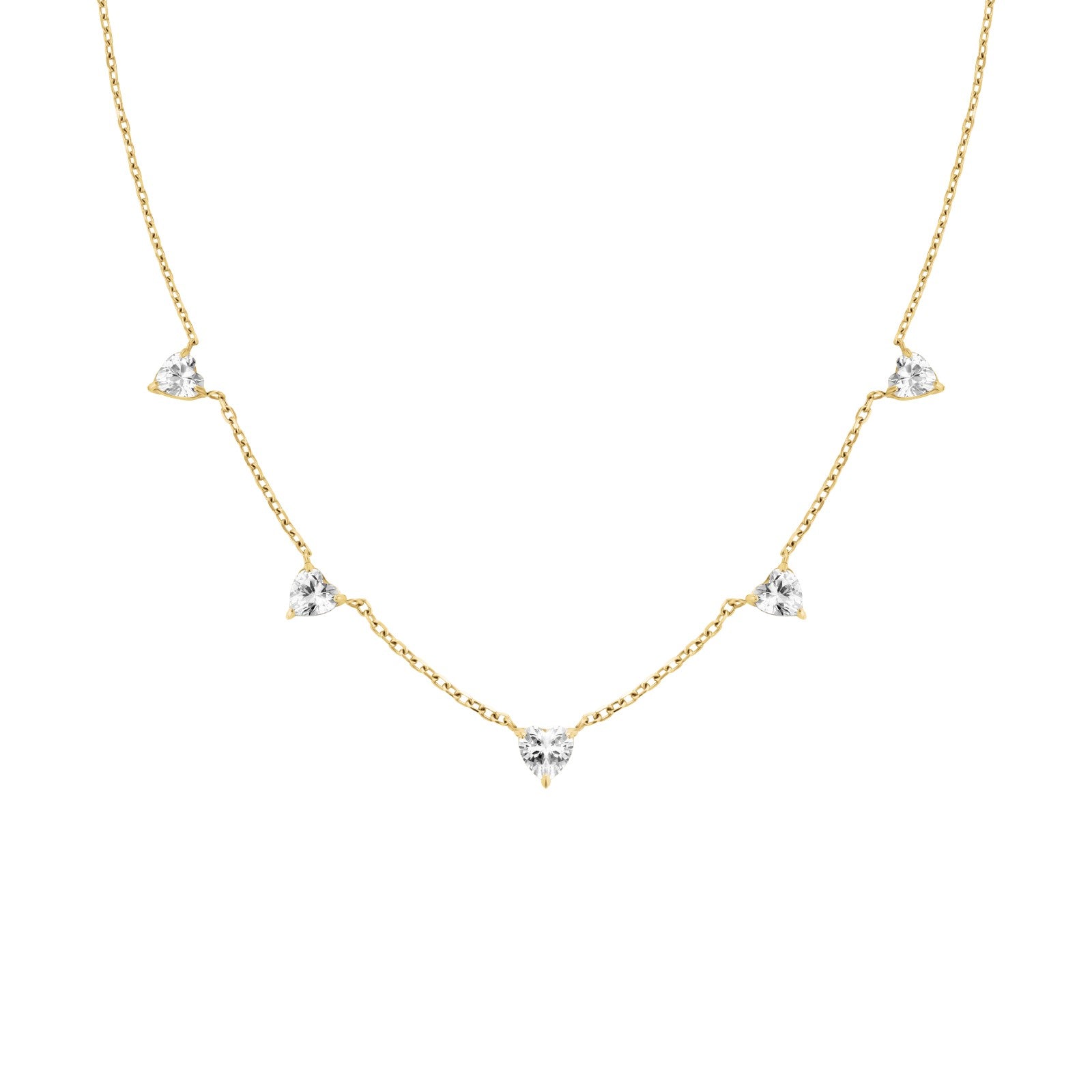 Rosefield Ketting Row of Hearts Necklace White Crystals JNRHG-J1005 Goudkleurig