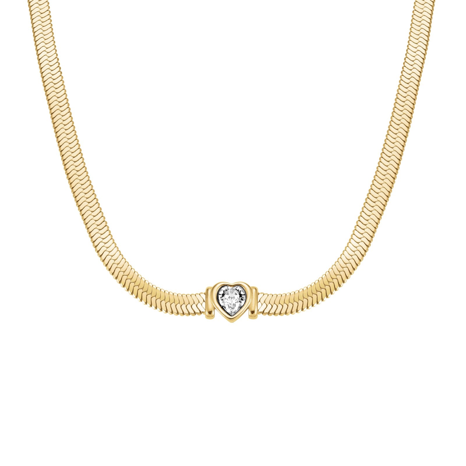 Rosefield Ketting Snake Heart Choker White Crystal JNSWG-J1002 Goudkleurig