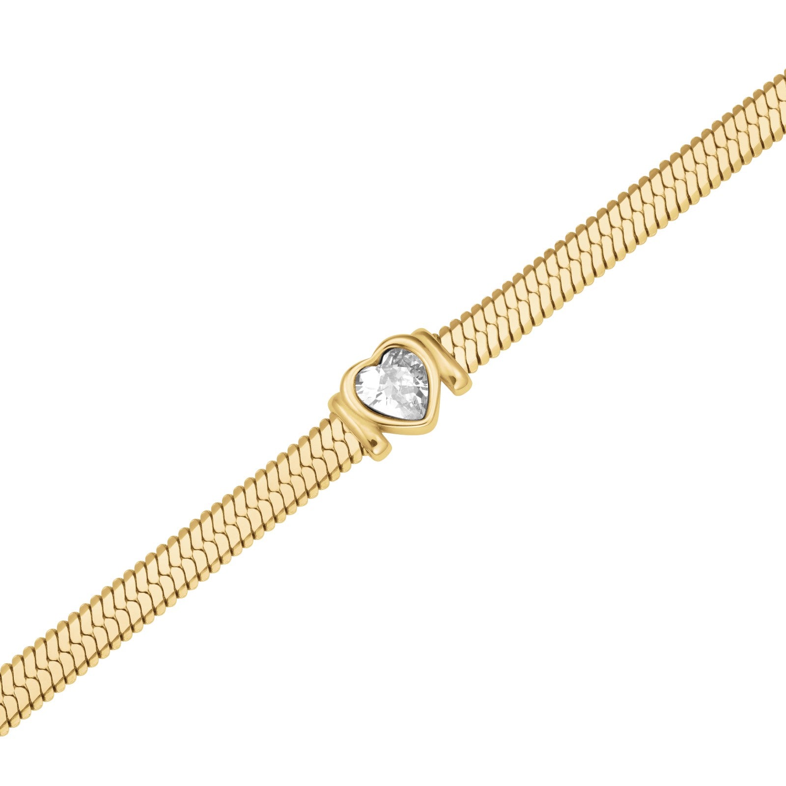 Rosefield Ketting Snake Heart Choker White Crystal JNSWG-J1002 Goudkleurig