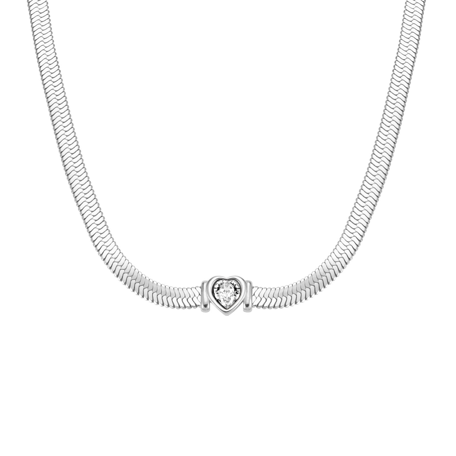 Rosefield Ketting Snake Heart Choker White Crystal JNSWS-J1003 Zilverkleurig