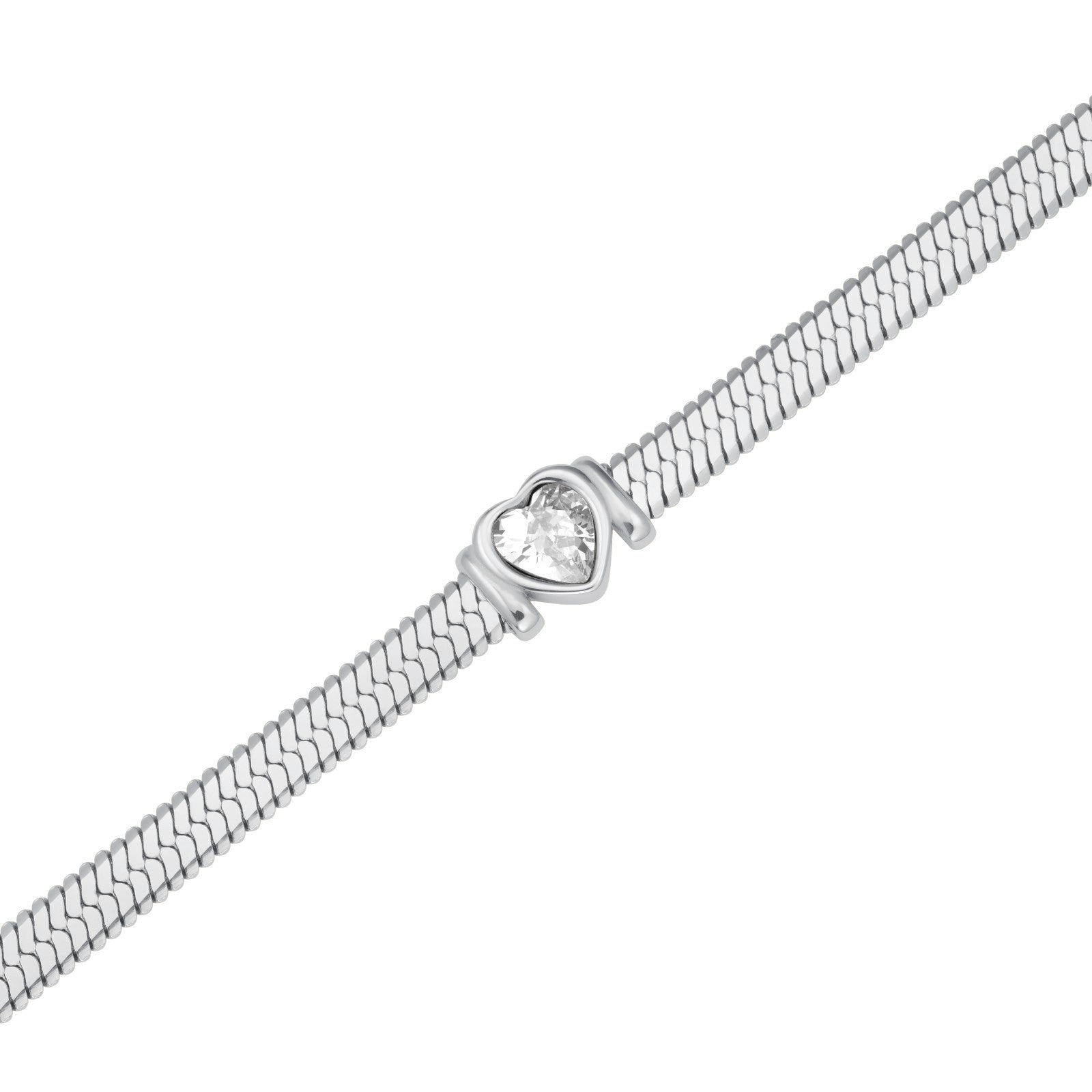 Rosefield Ketting Snake Heart Choker White Crystal JNSWS-J1003 Zilverkleurig