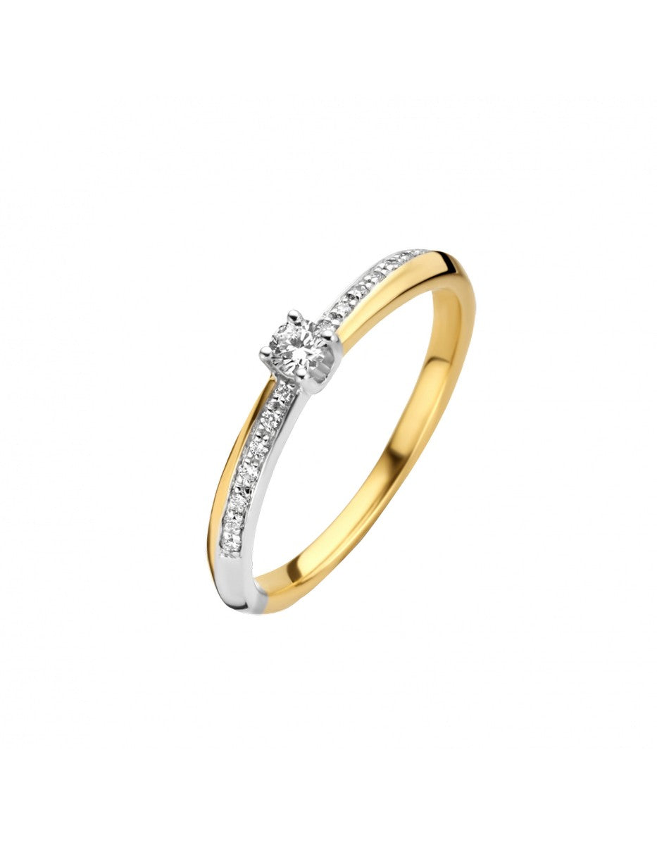 Briljant 14K Bicolor Goud Mare Diamant Ring 0.14 ct