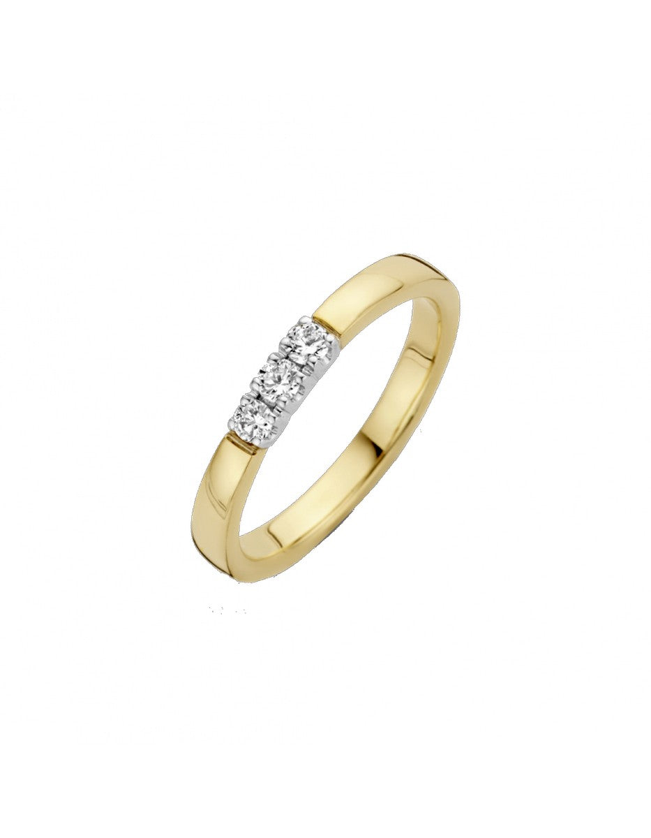 Briljant 14K Bicolor Goud Memoire Diamant Ring 3 x 0.07 ct