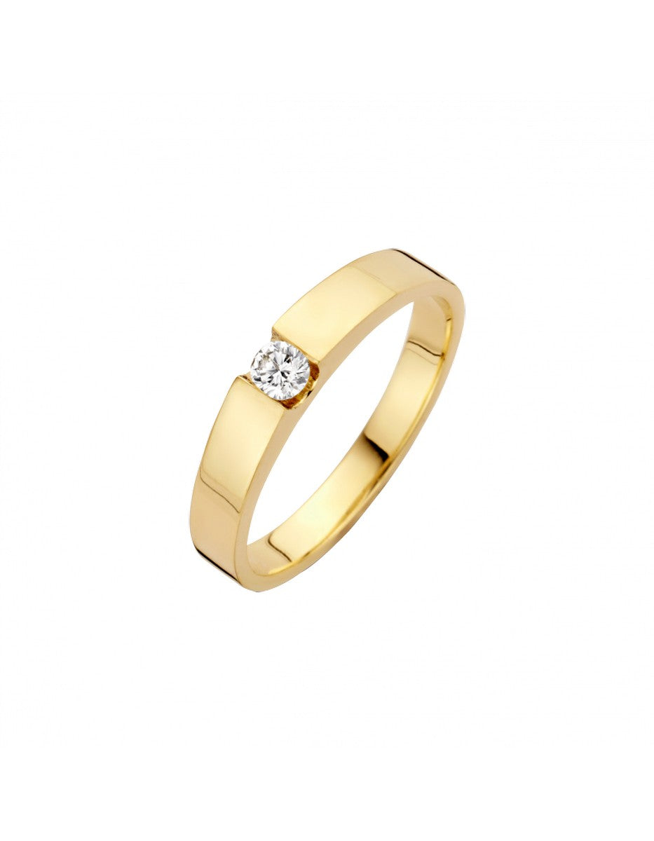 Briljant 14K Geelgouden Stretto ring 1 x 0.08 crt G/Vsi | G - Top Wesselton - Fijn wit