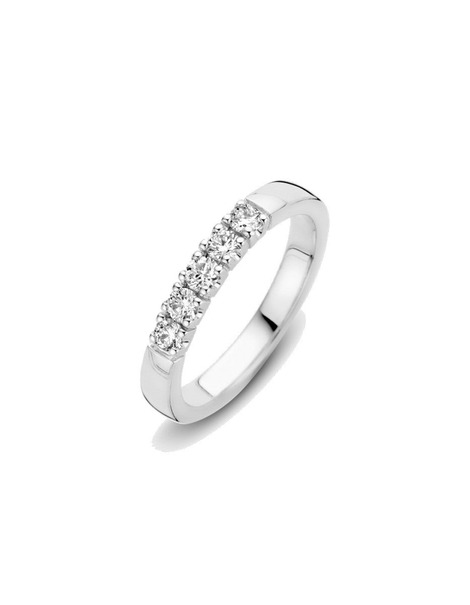 Briljant 14K Witgoud Memoire Diamant Ring 5 x 0.05 ct