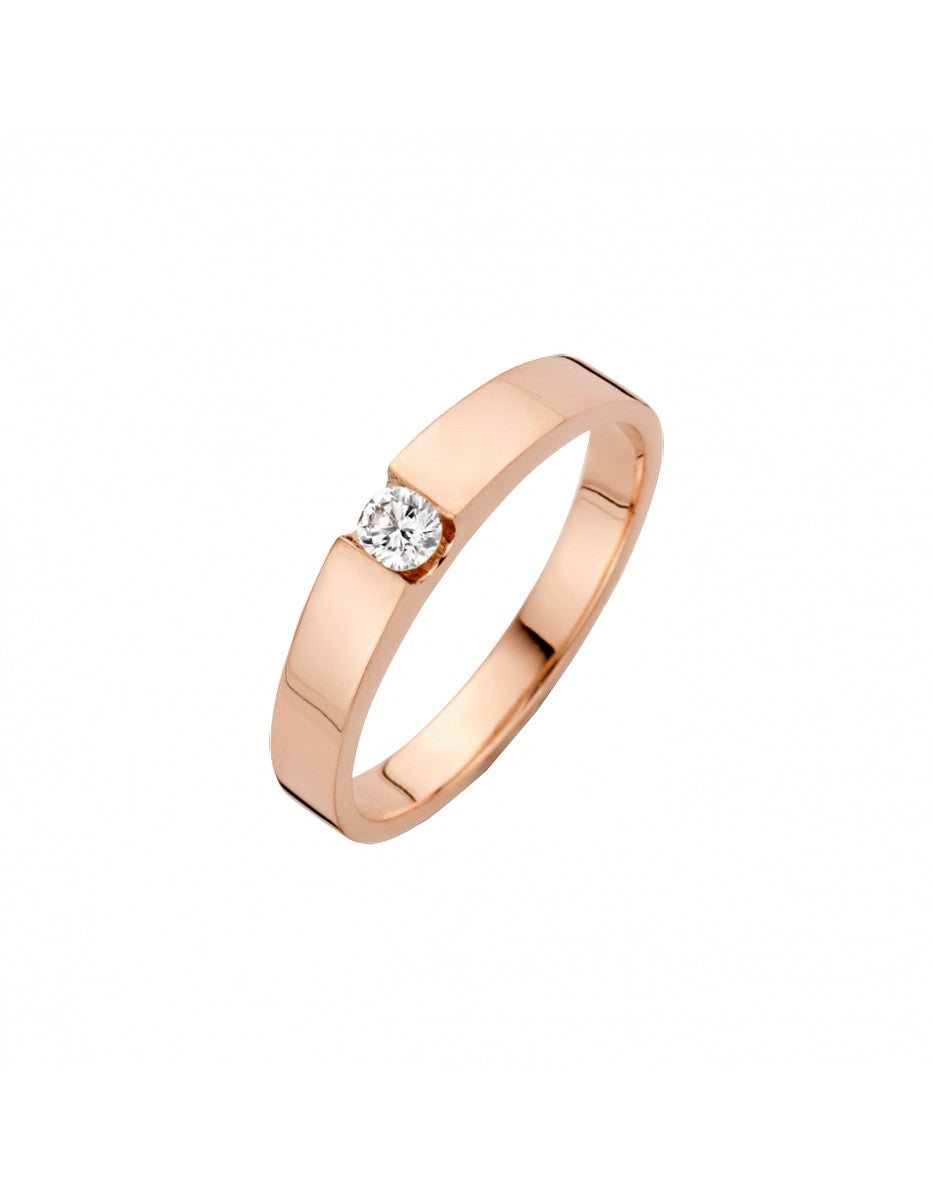 Briljant 14K Roségoud Stretto Diamant Ring 1 x 0.15 ct