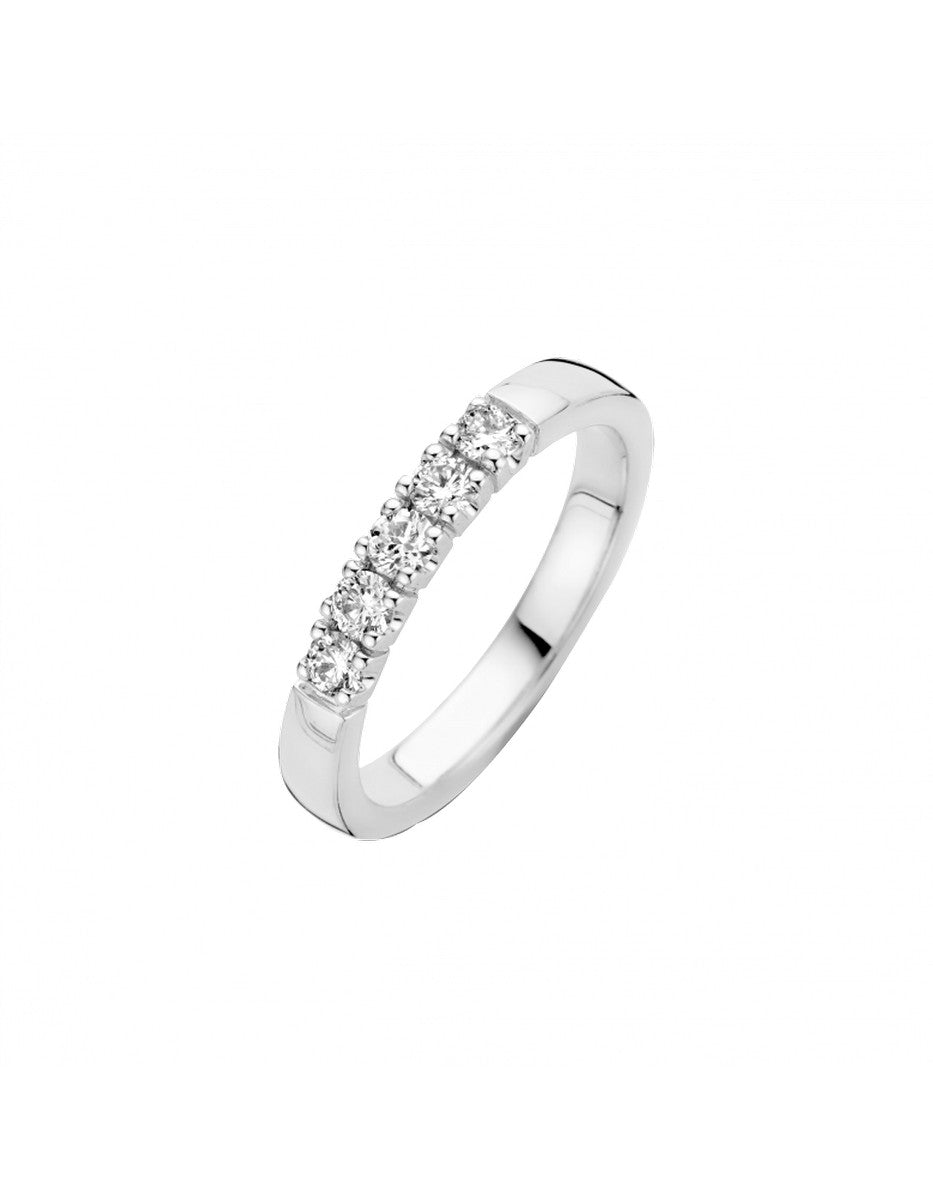 Briljant 14K Witgoud Memoire Diamant Ring 5 x 0.03 ct
