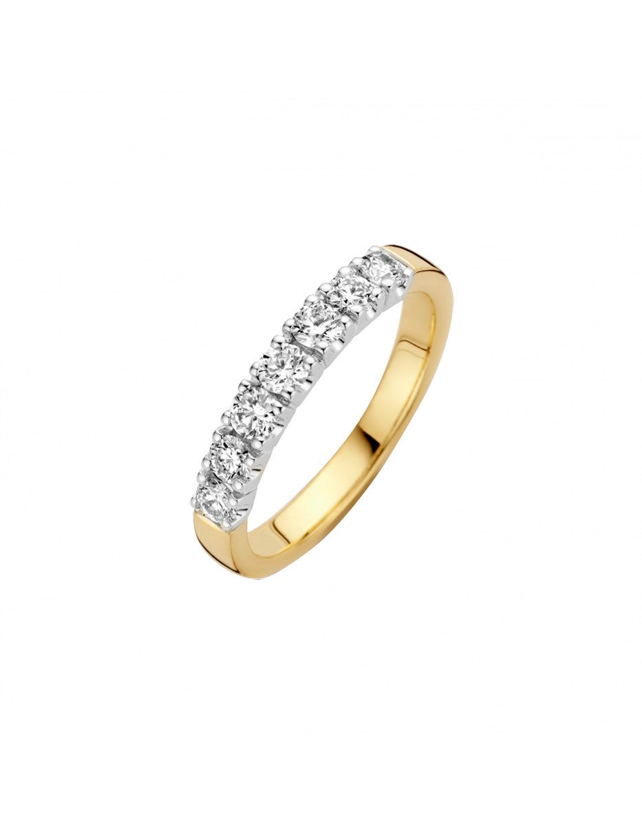 Briljant 14K Bicolor Goud Memoire Diamant Ring 7 x 0.03 ct
