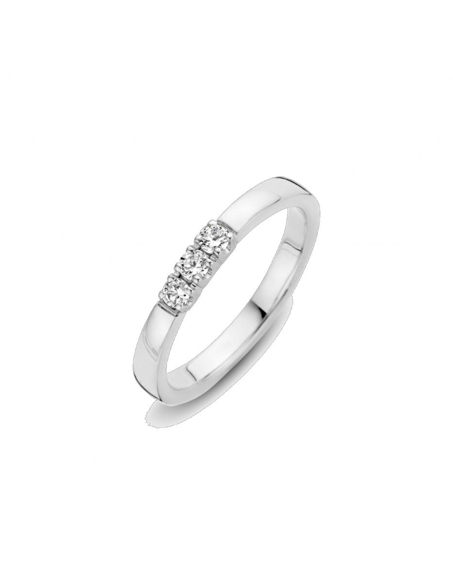Briljant 14K Witgoud Memoire Diamant Ring 3 x 0.12 ct