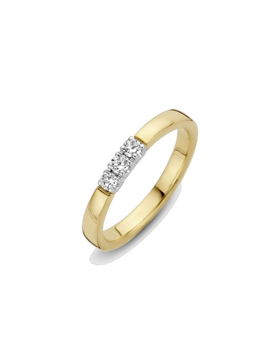 Briljant 14K Bicolor Goud Memoire Diamant Ring 3 x 0.09 ct