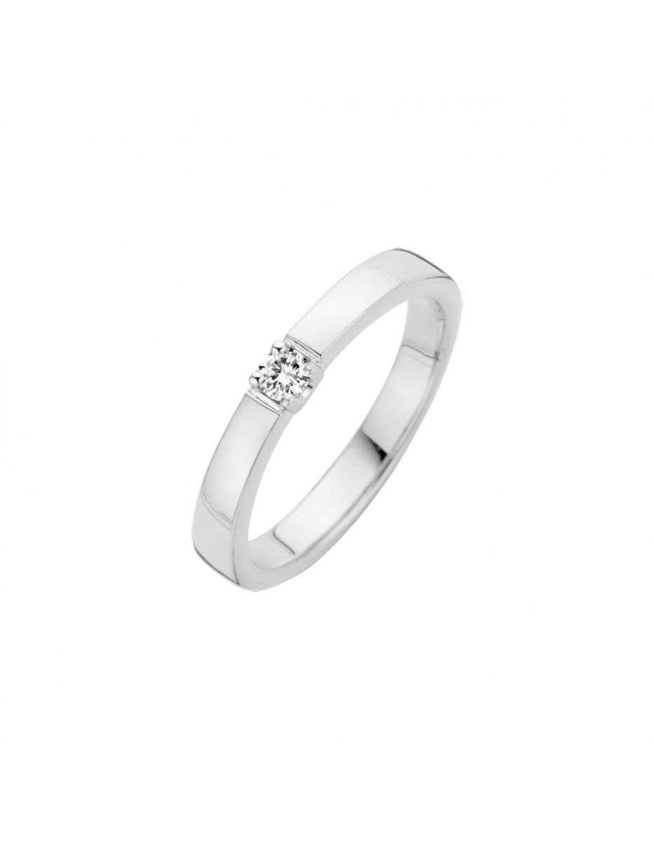 Briljant 14K Witgoud Memoire Diamant Ring 1 x 0.18 ct