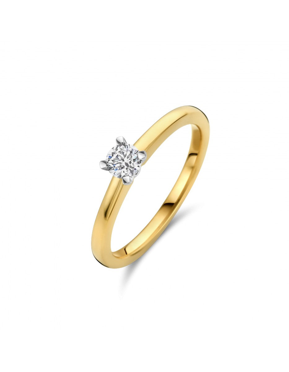 Briljant 14K Bicolor Goud Quattro Diamant Ring 1 x 0.12 ct