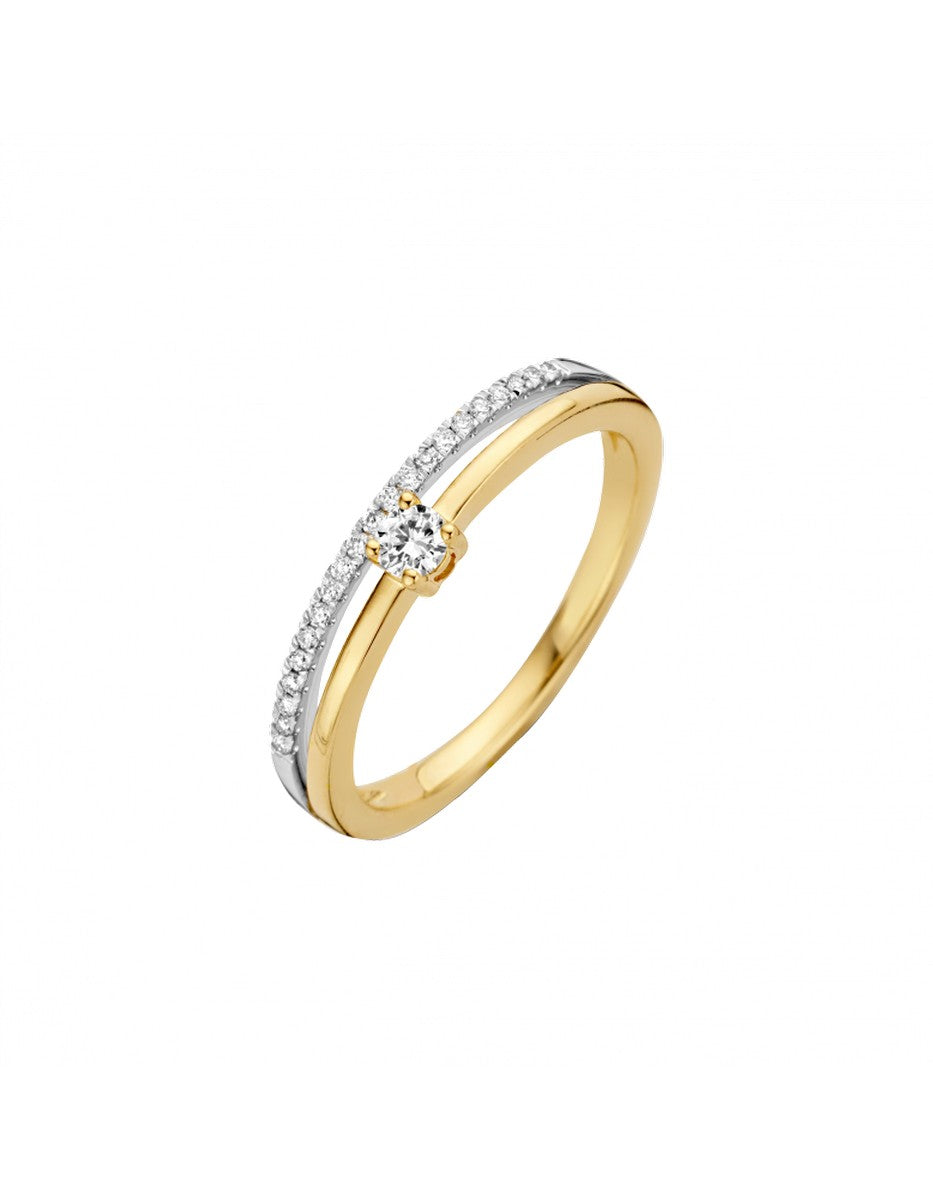 Briljant 14K Bicolor Goud Cima Diamant Ring 0.17 ct