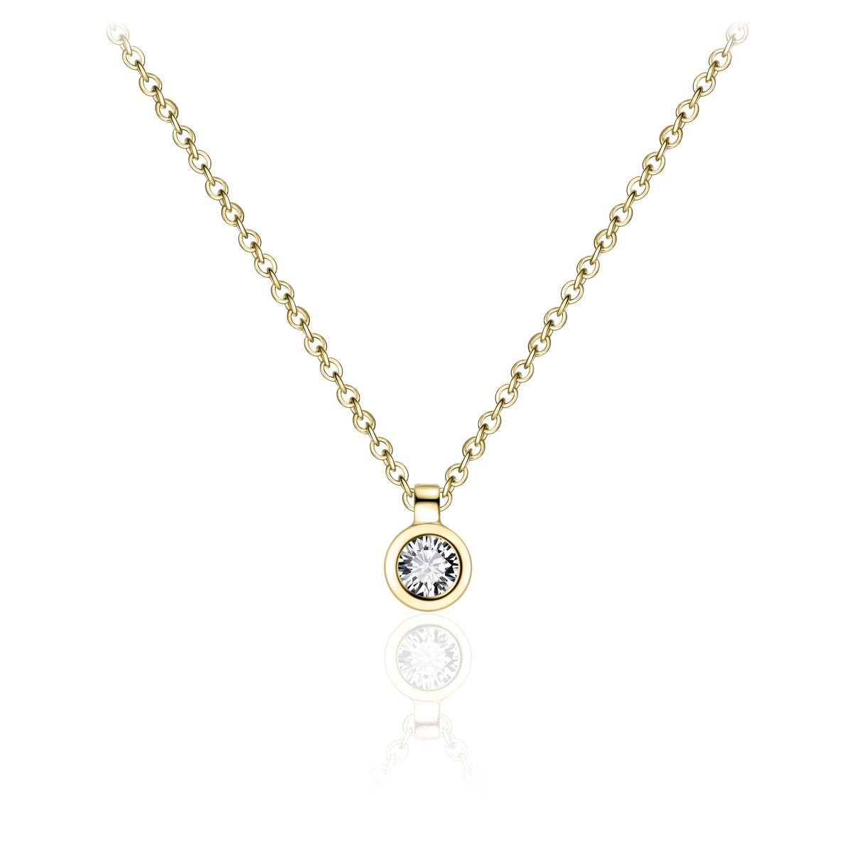 Gisser Ketting Zilver Geel Verguld Zirkonia Wit 42+5 cm – N1036Y