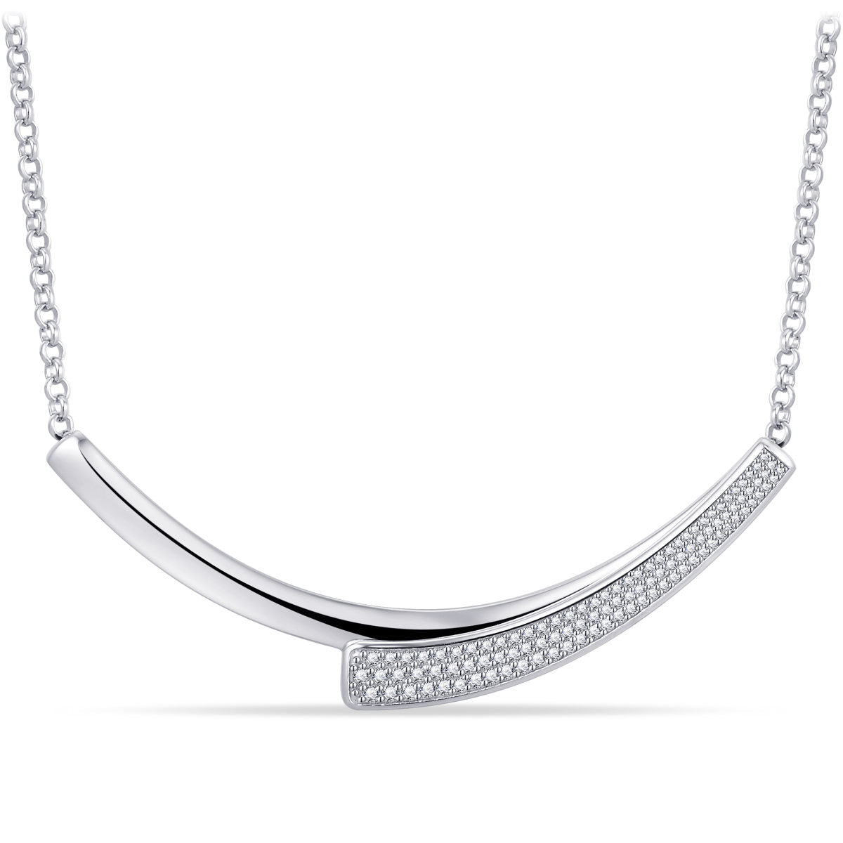Gisser Ketting Zilver Gerhodineerd Zirkonia Wit 50 cm – N1107