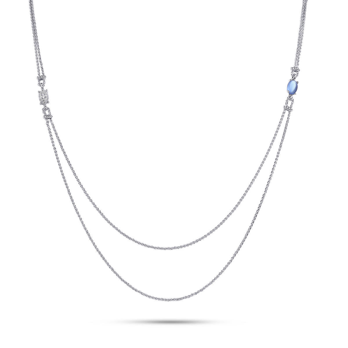 Gisser Ketting Zilver Gerhodineerd Zirkonia Lichtblauw 65 cm – N1117LB