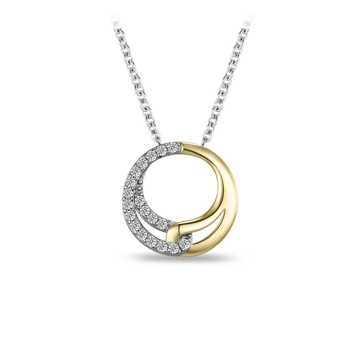 Gisser Ketting Zilver Verguld Bicolor Zirkonia Wit 42+3 cm – N1130Y