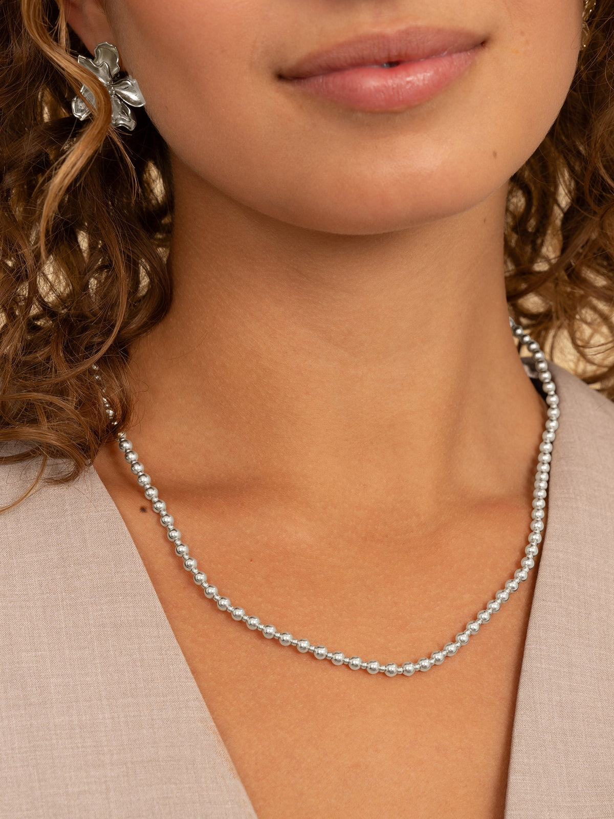 Sparkling Jewels Ketting 2mm + 4mm NLK-S-MIX-042 Zilverkleurig