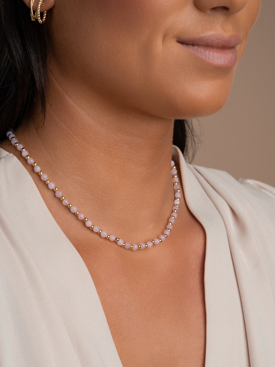 Sparkling Jewels Ketting Rozenkwarts NLK03G-G13 Goudkleurig