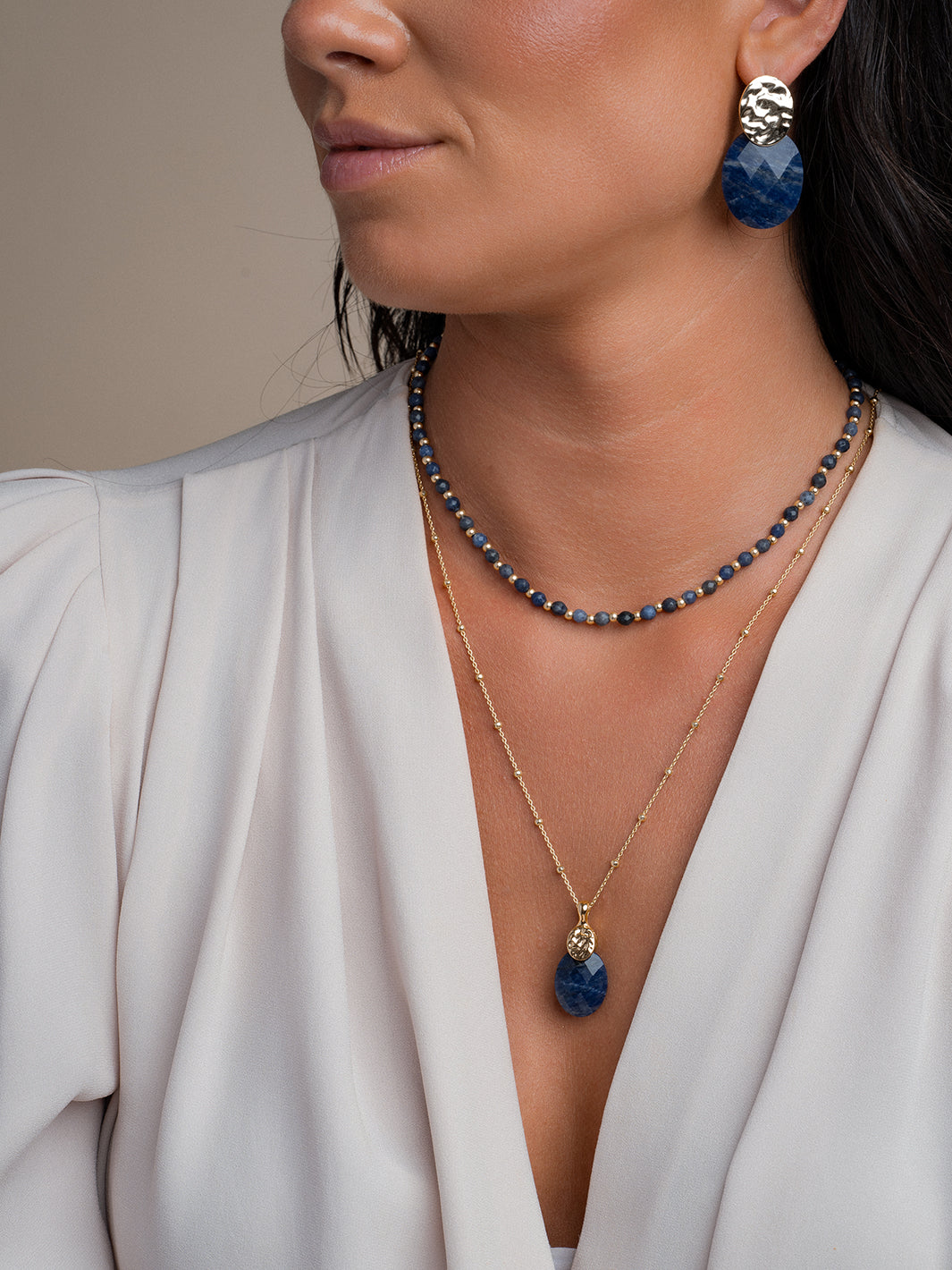 Sparkling Jewels Ketting Sodaliet Mix L NLK03G-G20 Zilverkleurig
