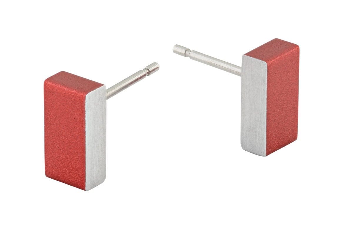 Clic Rechthoekje Rood Oorbel - O23R