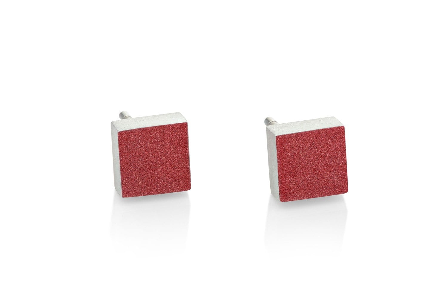 Clic Klein Vierkant Rood Oorbel zilver - O37R