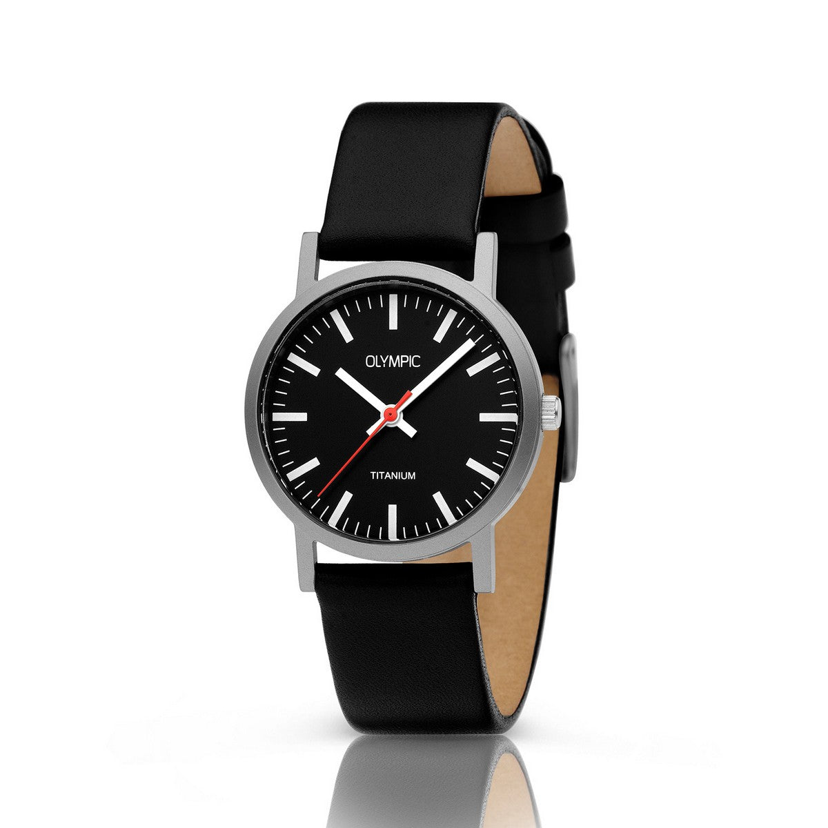 Olympic JOSH Titaan Leer Horloge zwart - OL26DTL070