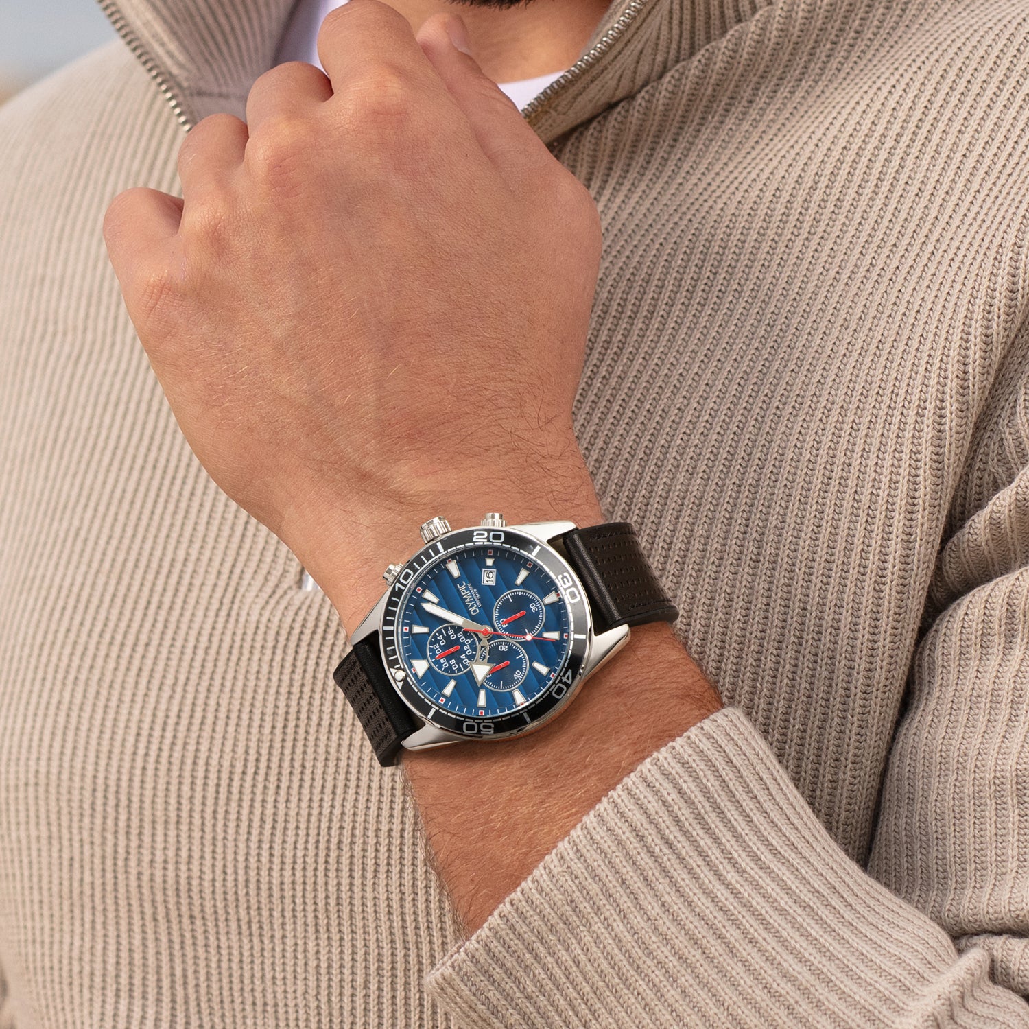 Olympic ADAM Leer Blauw Horloge - OL72HSL075
