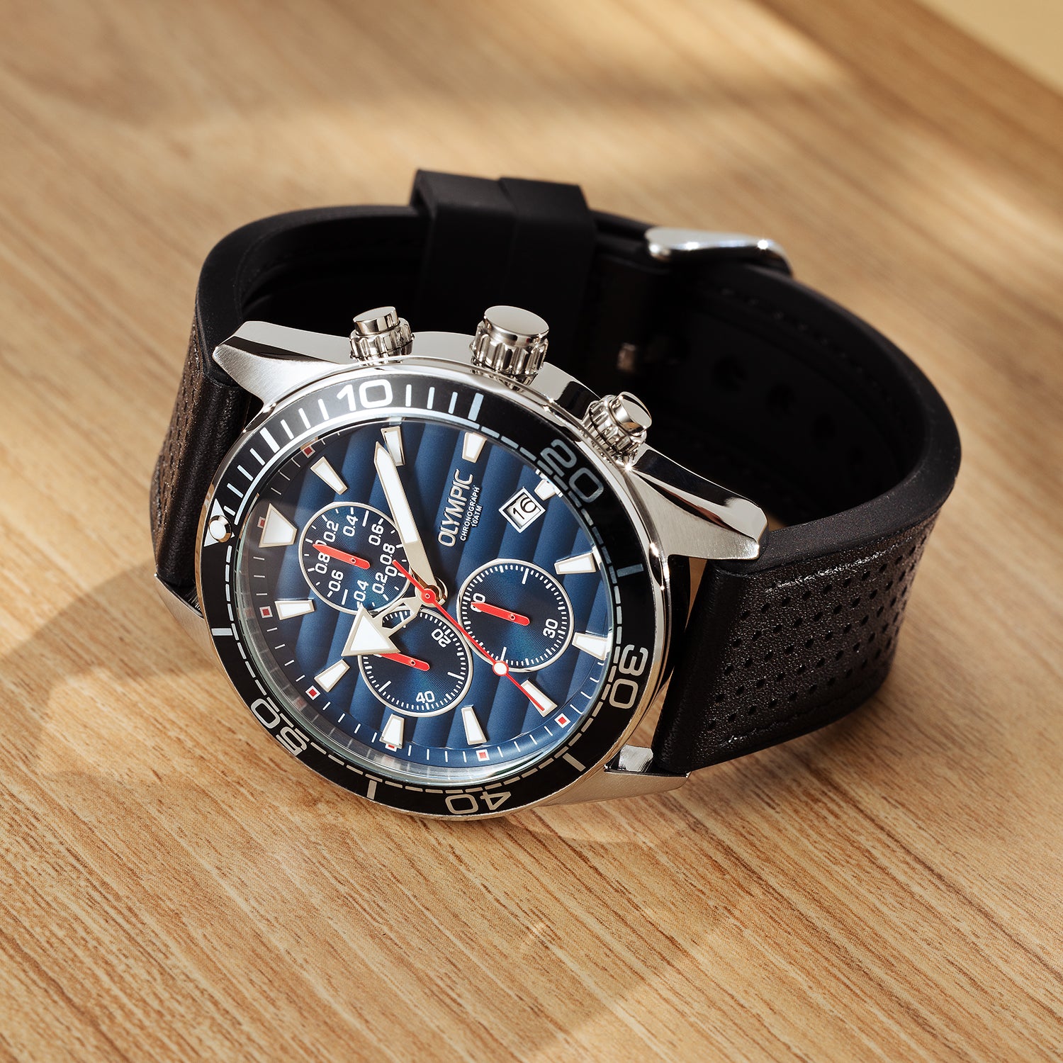 Olympic ADAM Leer Blauw Horloge - OL72HSL075