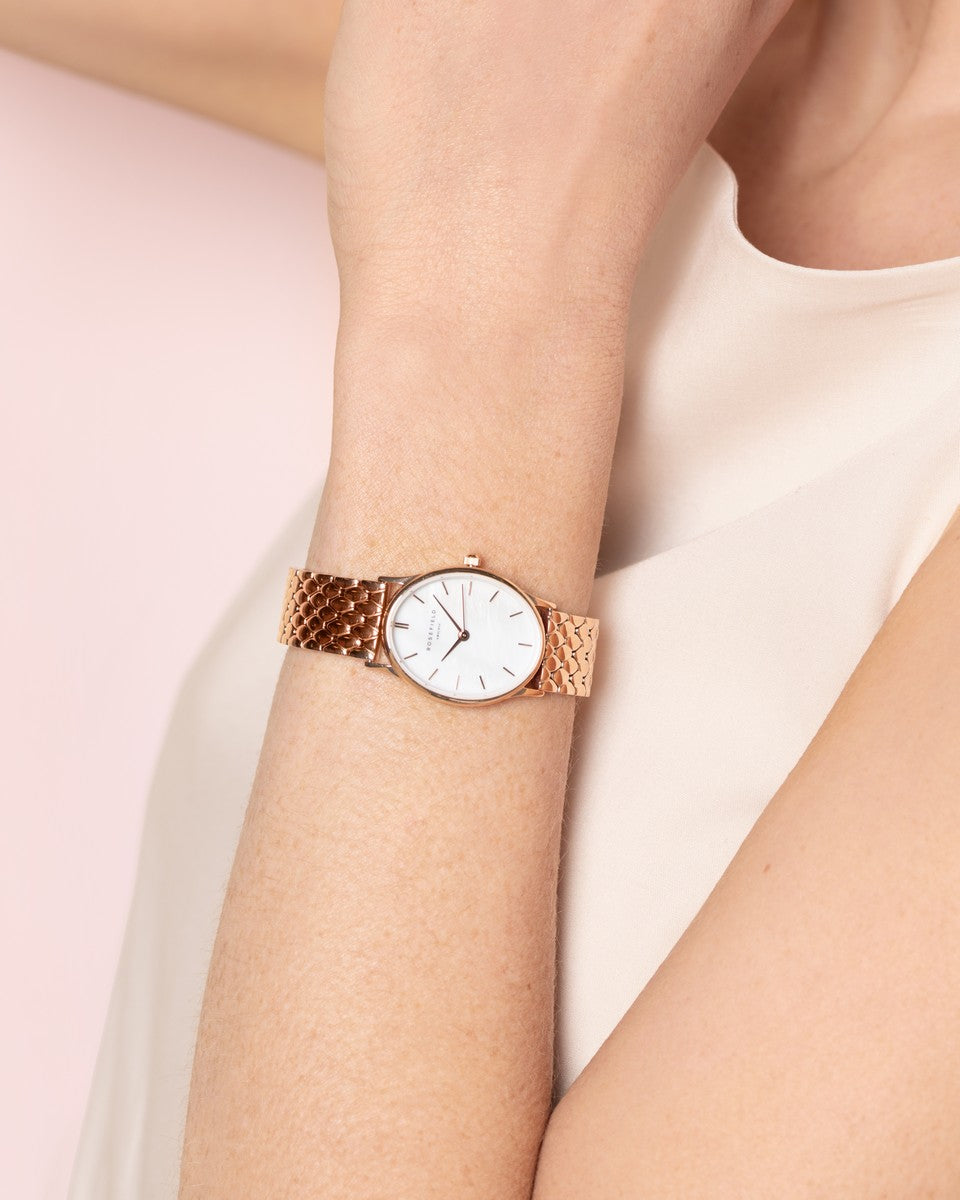 Rosefield Dameshorloge The Oval White MOP Steel Rose Gold OWGSR-OV02 Zilverkleurig