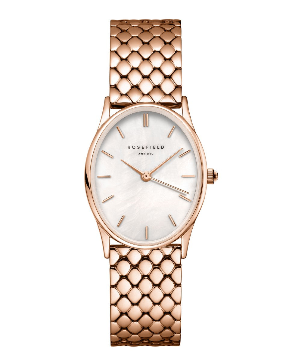 Rosefield Dameshorloge The Oval White MOP Steel Rose Gold OWGSR-OV02 Zilverkleurig