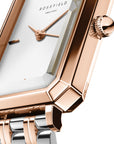 Rosefield horloge OWRSR-O64 Octagon XS White Sunray Steel Duotone Silver Rose gold