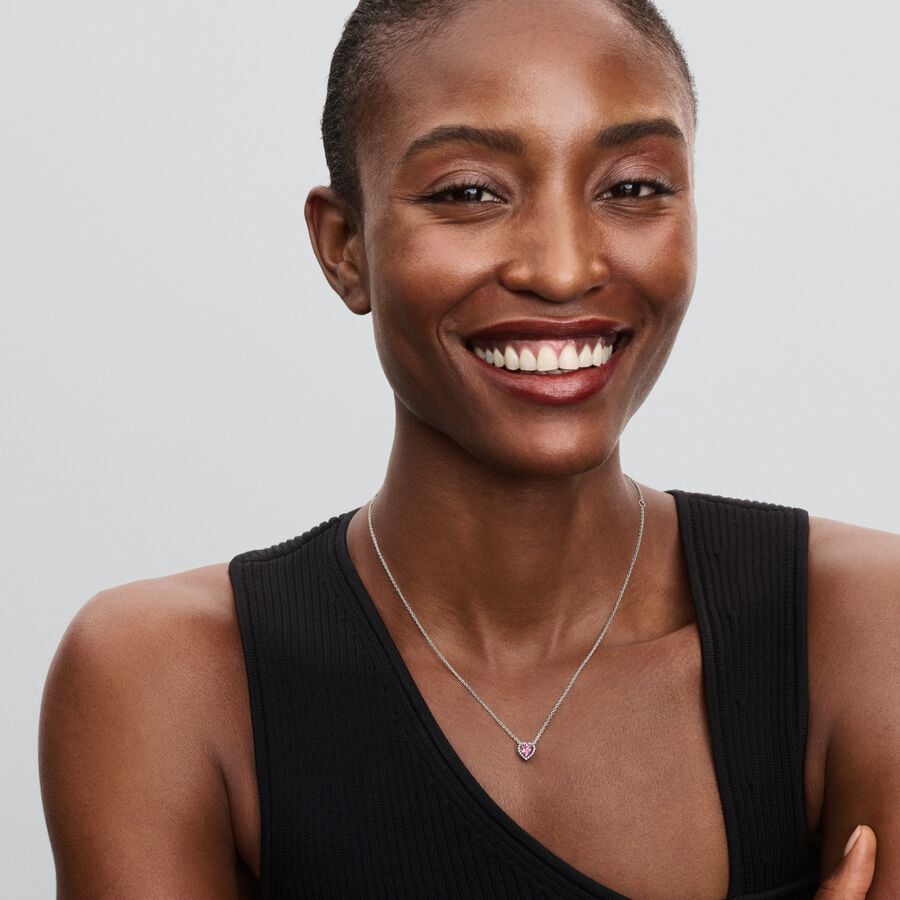 Pandora Verhoogde Roze Hart Ketting met Zirkonia - 398425C02 - PansiteNederland.nl