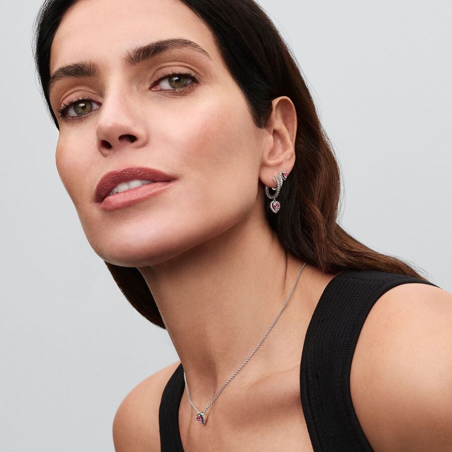 Pandora Verhoogde Roze Hart Ketting met Zirkonia - 398425C02 - PansiteNederland.nl