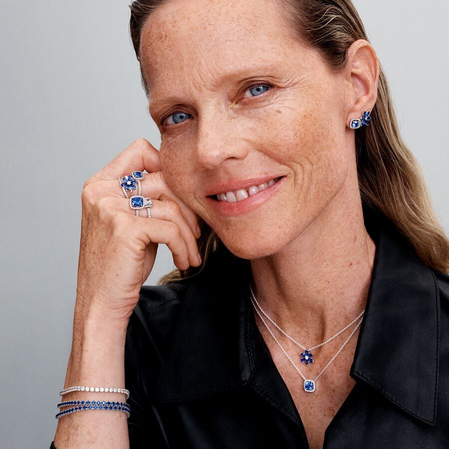 Pandora Sprankelende ketting met hanger met vierkante blauwe halo Steen - 393560C01 - PansiteNederland.nl