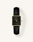 Rosefield horloge QBBLG-Q53 Boxy XS Black Black Leather Gold - PansiteNederland.nl