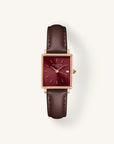 Rosefield horloge QBBLR-Q56 Boxy XS Burgundy Sunray Dark Brown Leather Rose Gold - PansiteNederland.nl